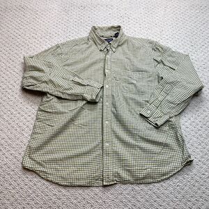 Chaps Long Sleeve Button Down Shirt Mens XXL 2XL Yellow Check Cotton Pocket Logo